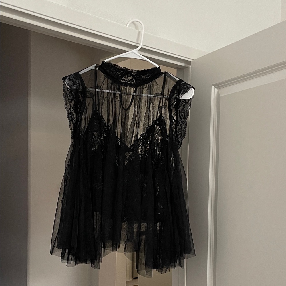 Black Lace and peplum Top